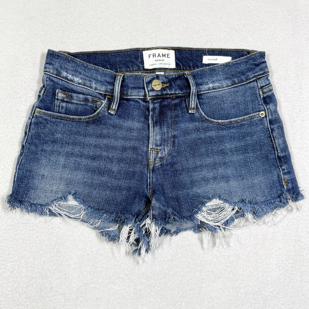 FRAME Denim Shorts Womens 23 Le Cutoff Jean Short Frayed Hem Sandown Blue Wash